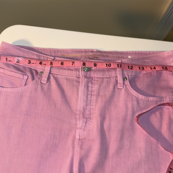 Chico’s So Slimming Girlfriend Slim Leg Crop Size 8 1 Pink Jean Eyelet Ankle - Picture 8 of 11